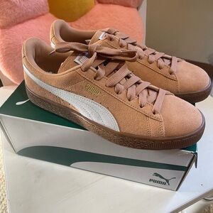 Puma Classic Tan and White Suede Sneakers
